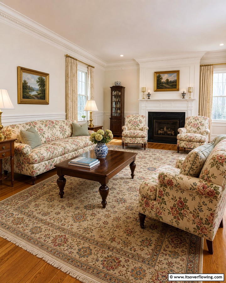 Floral Upholstery - 20 Colonial Living Room Ideas for a Classic and Timeless Look