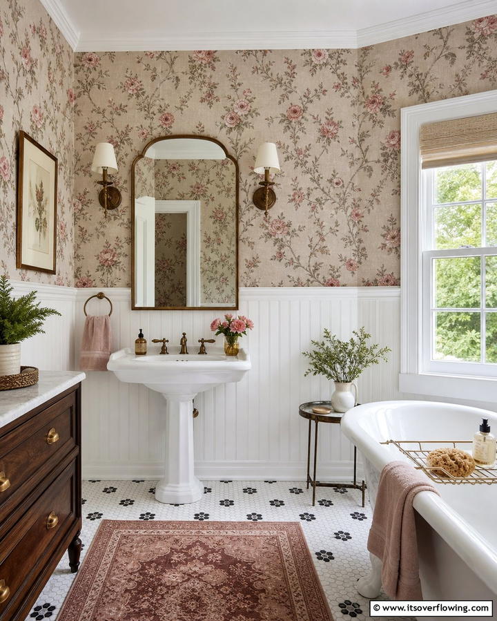 Floral Wallpaper - 25 Victorian Bathroom Ideas for a Luxurious Retreat
