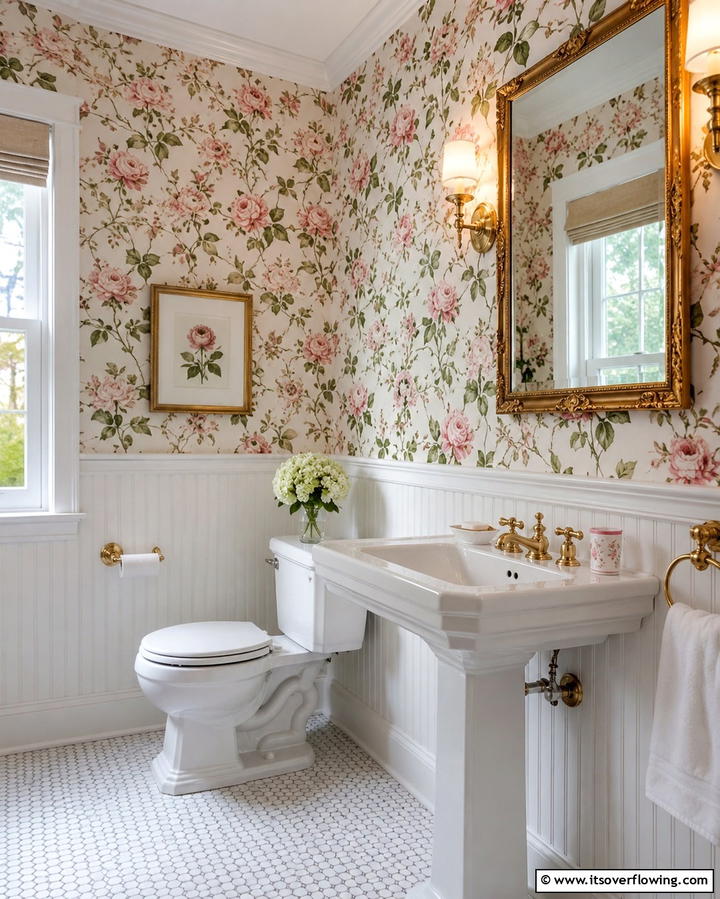 Floral Wallpaper - 25 Vintage Bathroom Ideas for Classic Charm