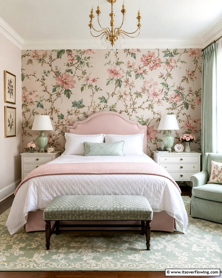 Floral Wallpaper Accents - 25 Grandmillennial Style Bedroom Ideas for a Chic Look