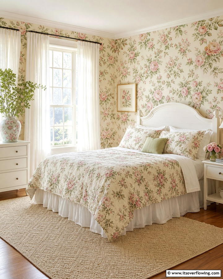 Floral Wallpaper Patterns - 25 Country Bedroom Ideas- Cozy & Rustic Designs