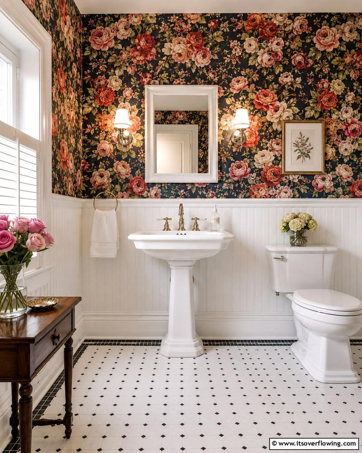 Floral Wallpaper for Timeless Patterns - 25 Traditional Bathroom Ideas for Timeless Elegance