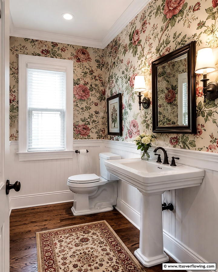 Floral Wallpaper for a Classic Touch - 25 Traditional Bathroom Ideas for Timeless Elegance