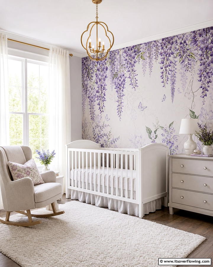 Floral Wallpaper for a Whimsical Vibe - 20 Purple Nursery Ideas for a Dreamy Baby Room