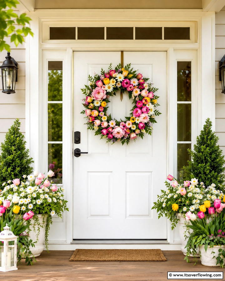 Floral Wreath with Vibrant Blooms - 20 Spring Front Door Decor Ideas to Welcome the Season