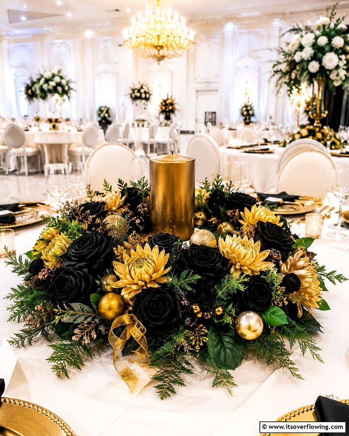 Floral Wreaths in Black and Gold - 25 Stunning Black and Gold Centerpiece Ideas for Your Home