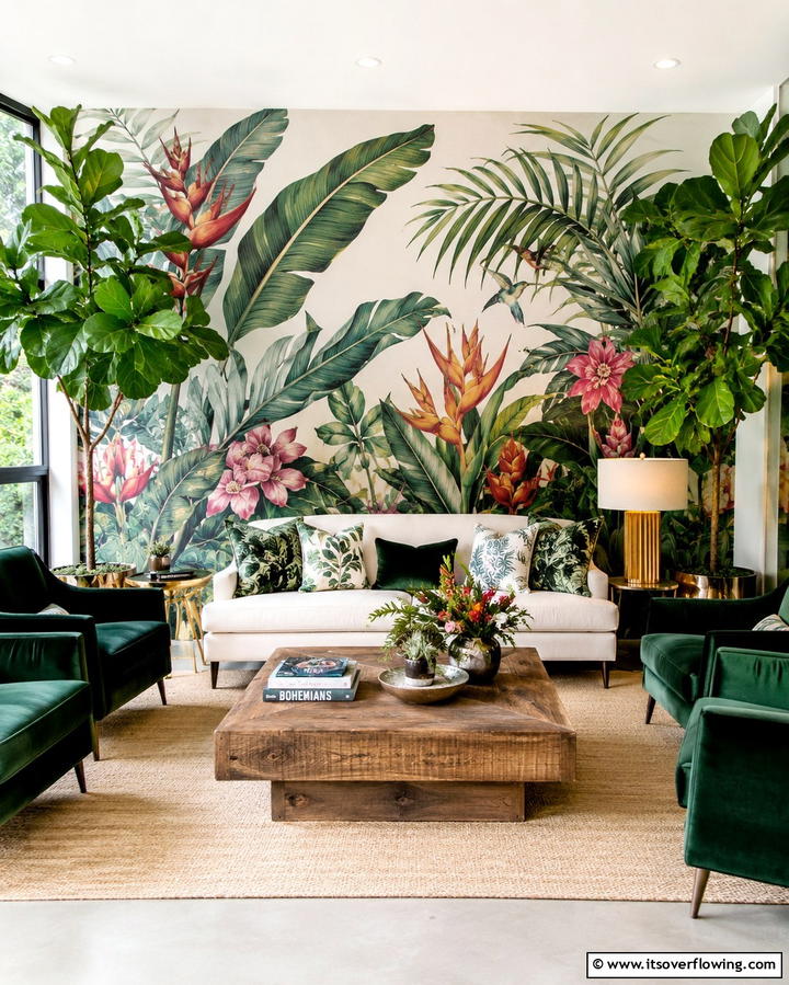 Floral and Fauna Infusion - 30 Vibrant Colorful Living Room Inspirations for Bold Interiors