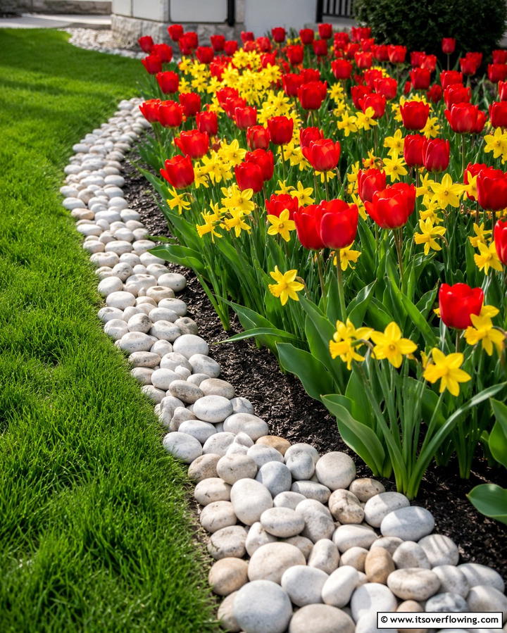 Flower Bed Highlights - 25 River Rock Edging Ideas for Your Garden