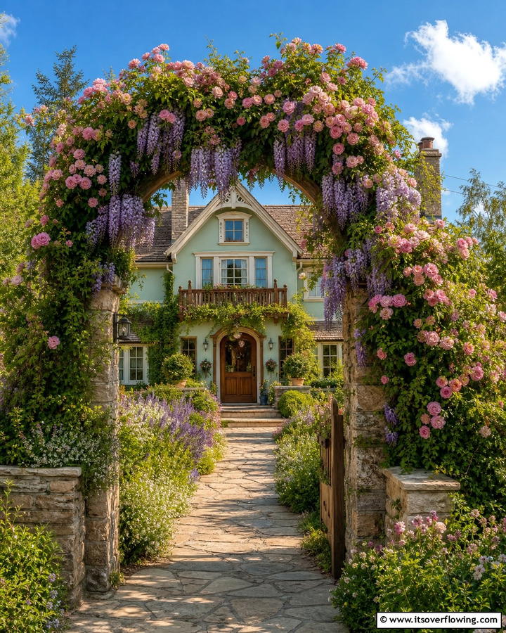 Flower Covered Arches - 20 Charming Cottagecore House Exterior Ideas