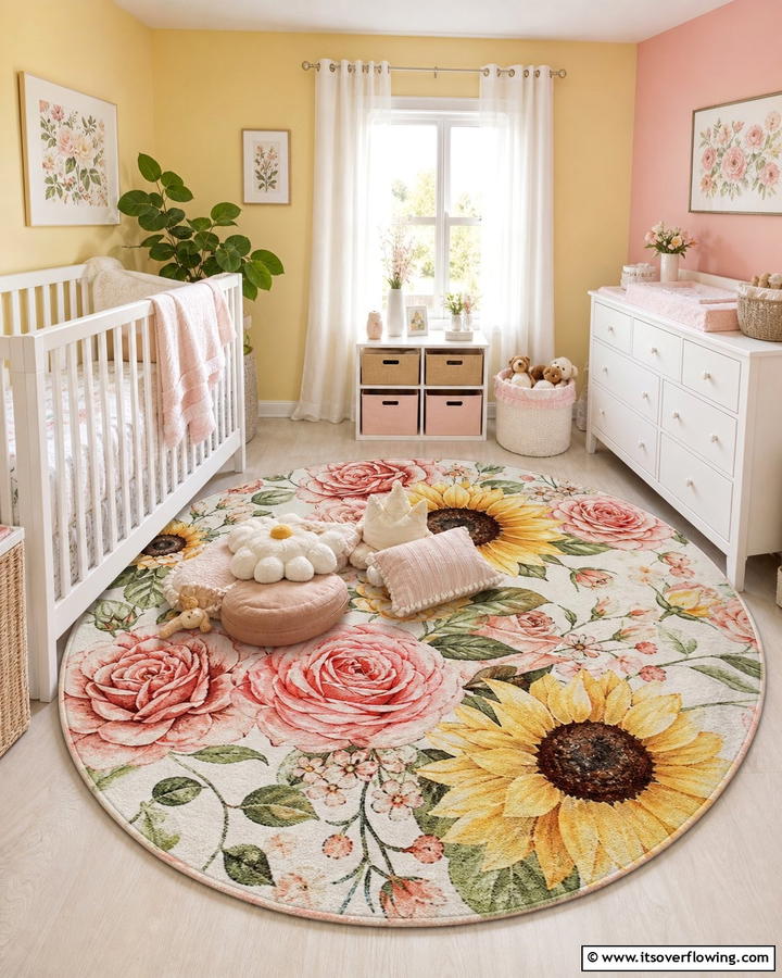 Flower Themed Area Rugs - 20 Floral Nursery Ideas for a Blooming Baby Room