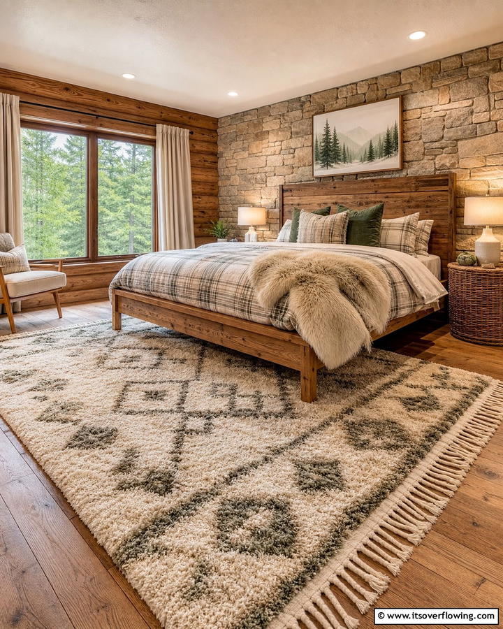 Fluffy Area Rugs - 25 Cozy Cabin Bedroom Ideas for a Rustic Escape