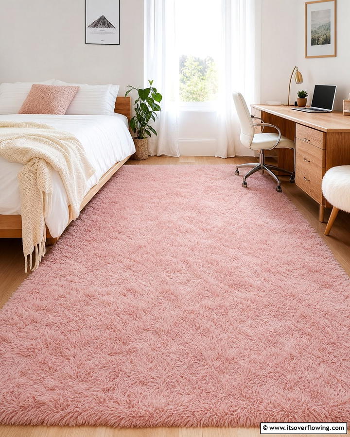 Fluffy Pink Area Rug - 20 Pink Dorm Room Ideas for a Cozy College Space