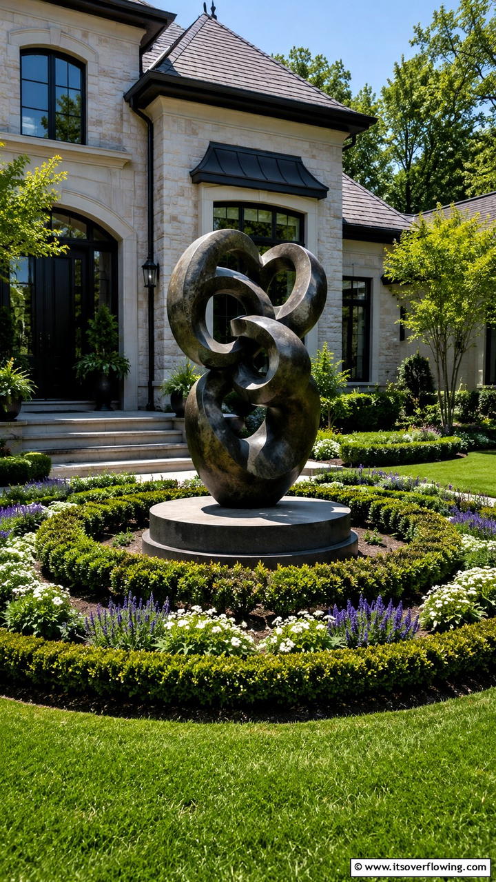 Focal Point Sculpture Display - 30 Front Yard Landscaping Ideas for Stunning Curb Appeal