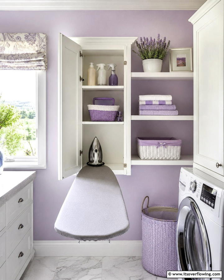 Fold Down Ironing Board Shelf Combo - 30 Laundry Room Shelf Ideas- Maximize Storage & Efficiency