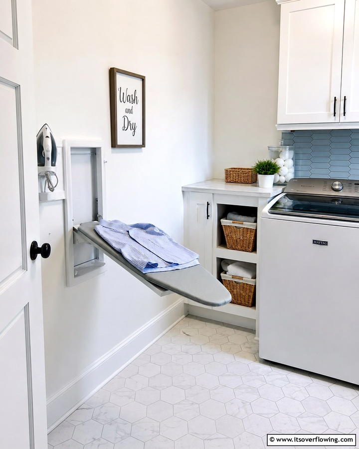 Fold Down Ironing Boards - 20 Small Laundry Room Ideas With a Top Load Washing Machine