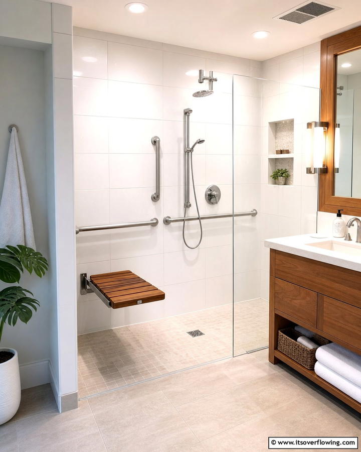 Fold Down Shower Seats for Support - 20 Handicap Bathroom Ideas for Accessibility