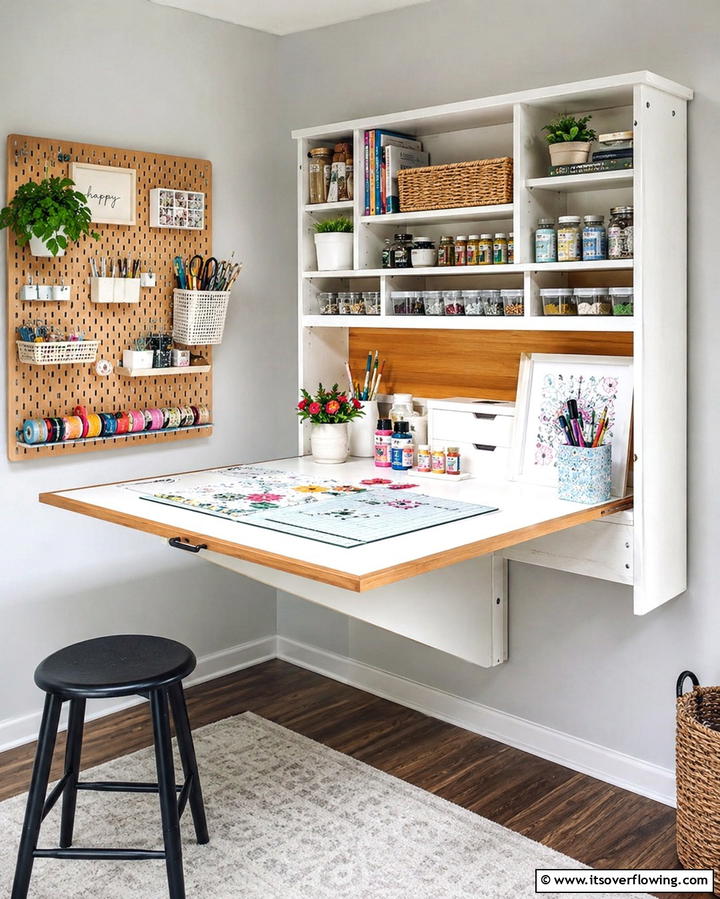 Fold Down Work Table - 25 Craft Room Organization Ideas for Creative Spaces