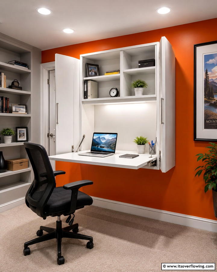 Fold Out Desk for Basement Workspaces - 30 Functional Basement Furniture Ideas for Multi-Use Spaces
