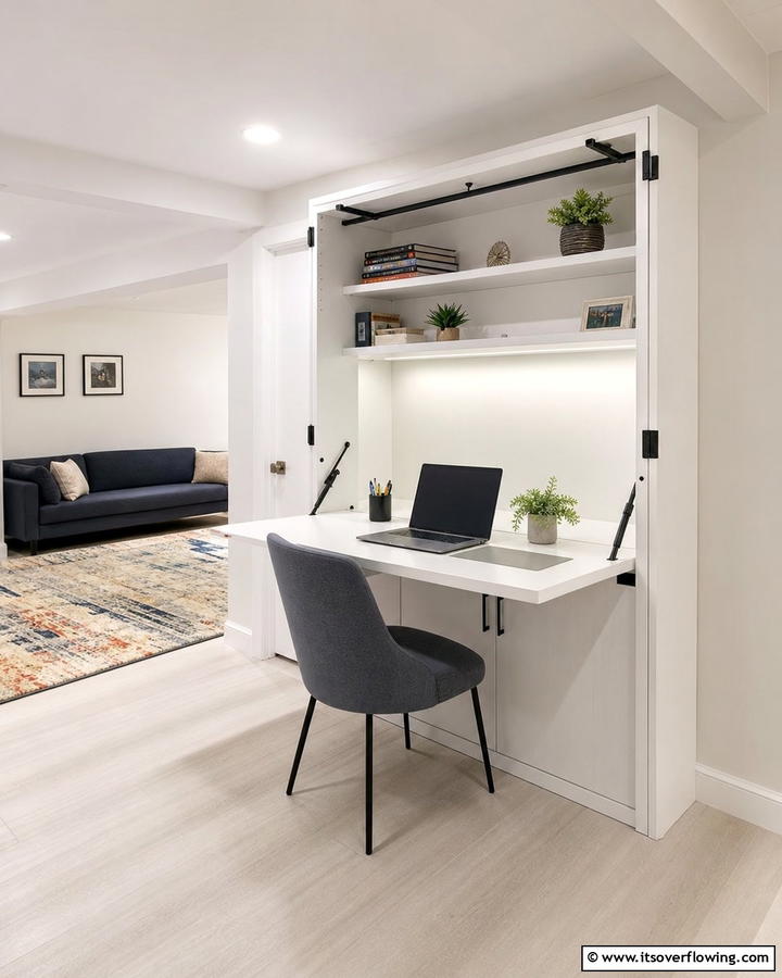 Fold Out Desk for Basement Workspaces - 30 Basement Furniture Ideas for Functional Living Spaces