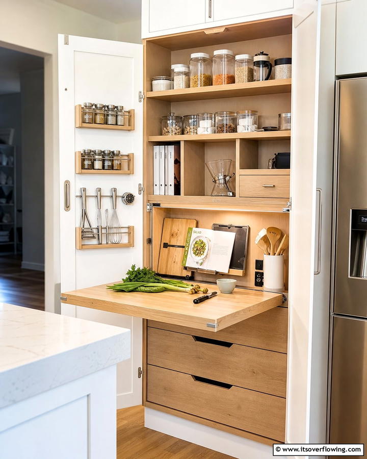 Fold Out Workspace Pantry - 21 Larder Cupboard & Pantry Ideas for Organized Kitchens