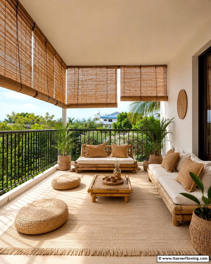 Foldable Bamboo Blinds - 30 Balcony Privacy Ideas for Secluded Outdoor Spaces