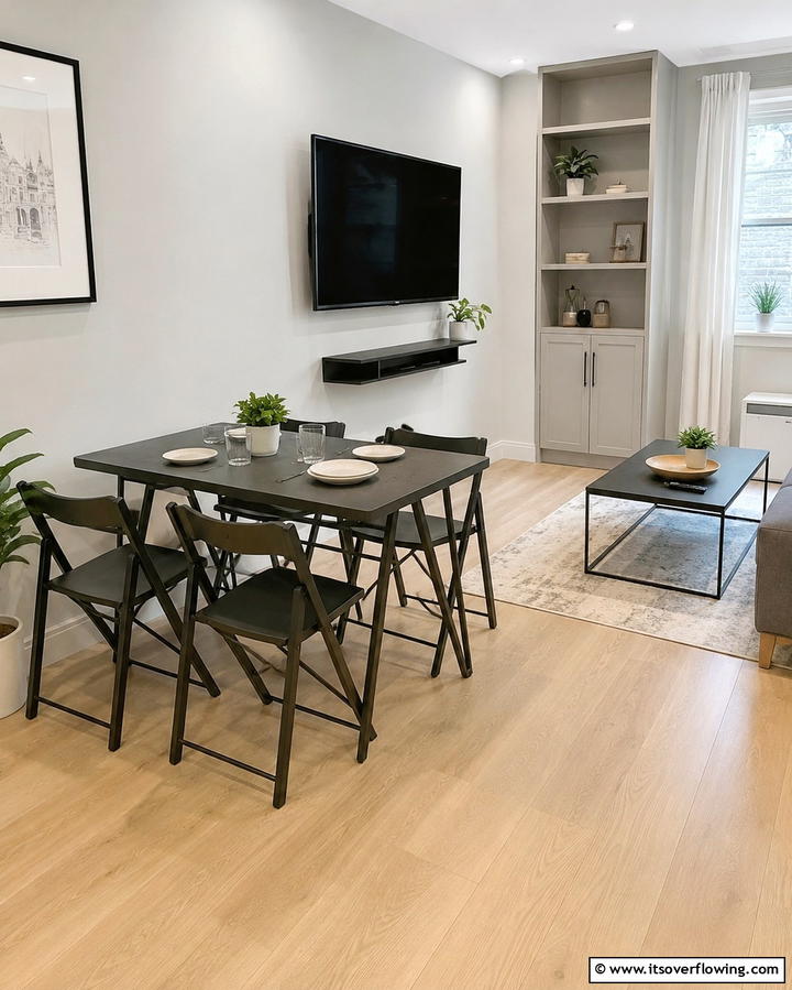 Foldable Furniture Options - 20 Small Living Room Ideas With TV and Dining Table