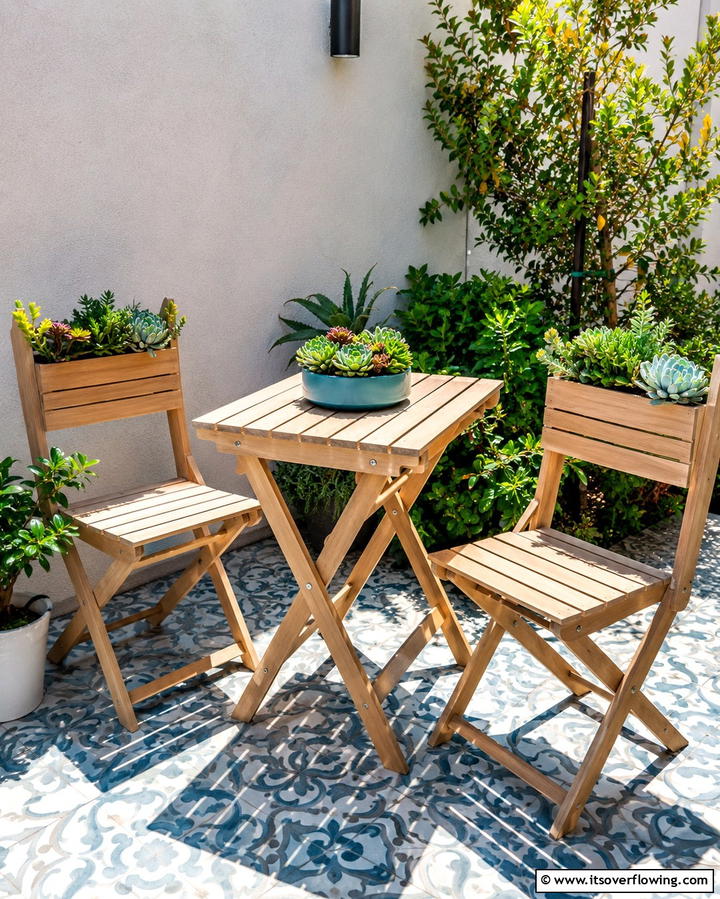 Foldable Furniture with Green Accents - 25 Patio Small Garden Ideas to Maximize Your Space