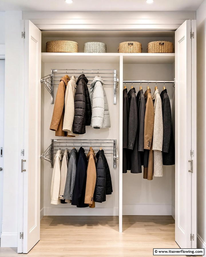Foldable Hanging Racks for Flexibility - 20 Coat Closet Ideas for Organized Entryways