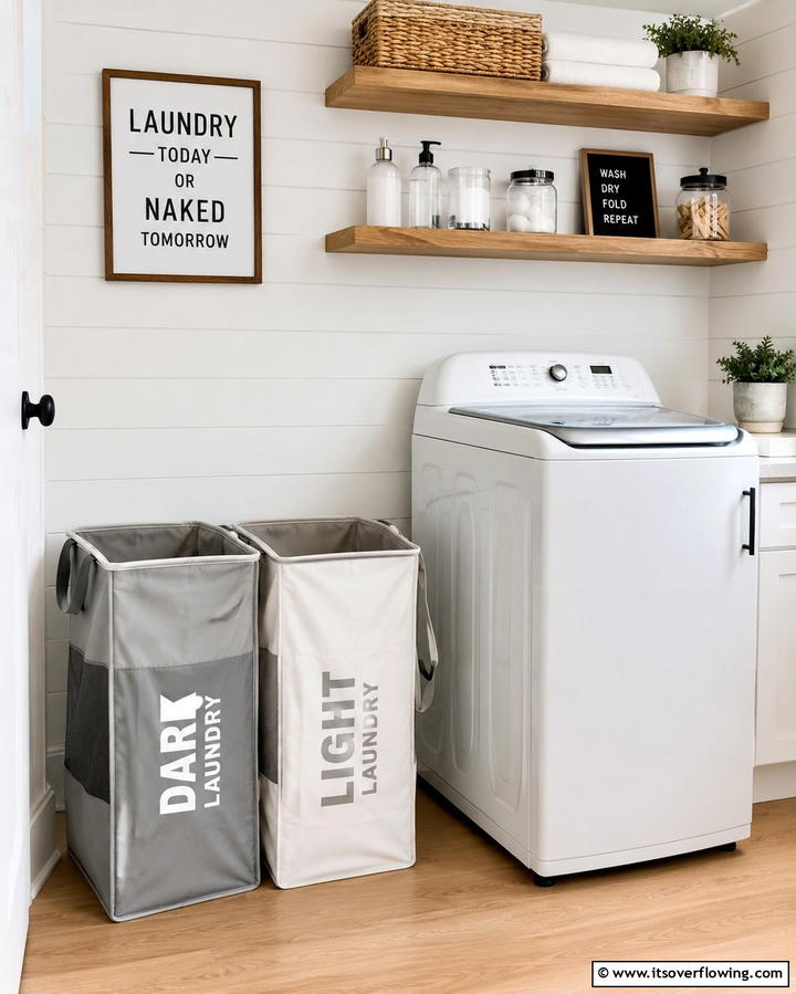 Foldable Laundry Hampers - 20 Small Laundry Room Ideas With a Top Load Washing Machine