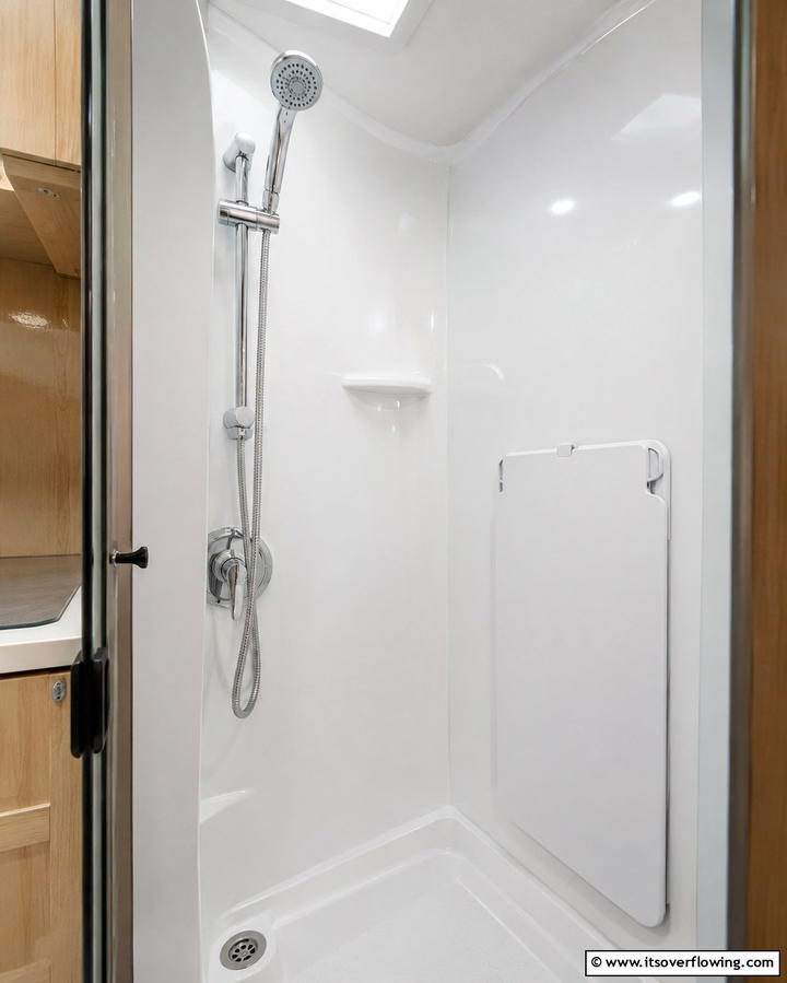 Foldable Shower Bench - 25 Small RV Bathroom Ideas for Compact Spaces