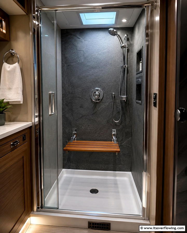 Foldable Shower Benches - 25 Small RV Bathroom Ideas for Compact Spaces