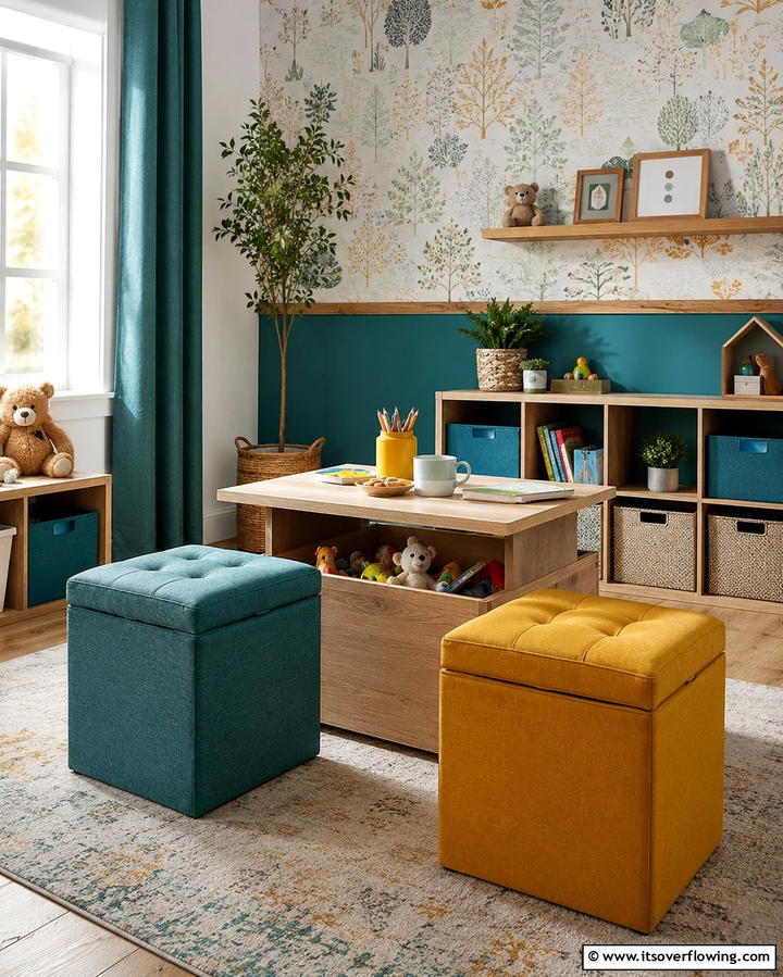 Foldable Storage Ottomans - 25 Playroom Storage Ideas to Keep Your Kids’ Space Organized