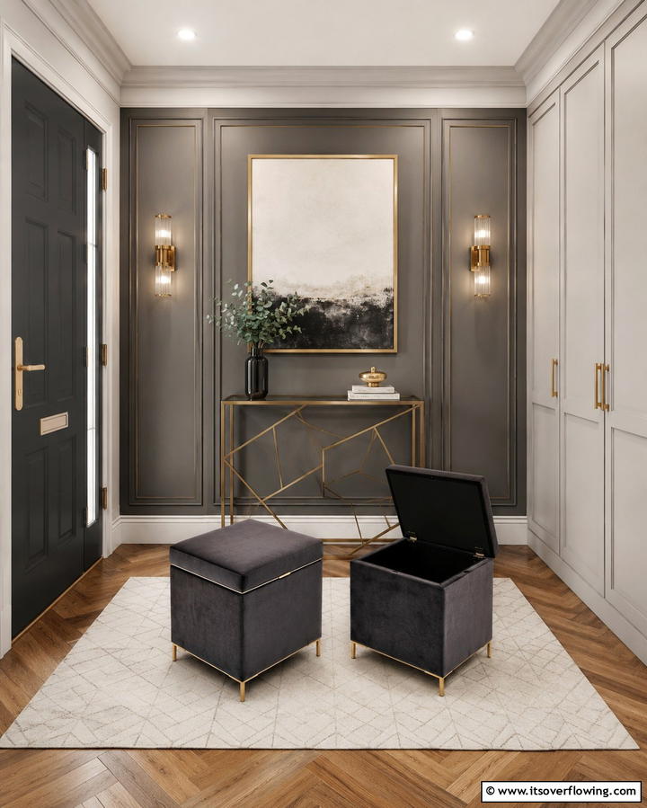 Foldable Storage Ottomans - 25 Small Mudroom Ideas to Organize Your Entryway