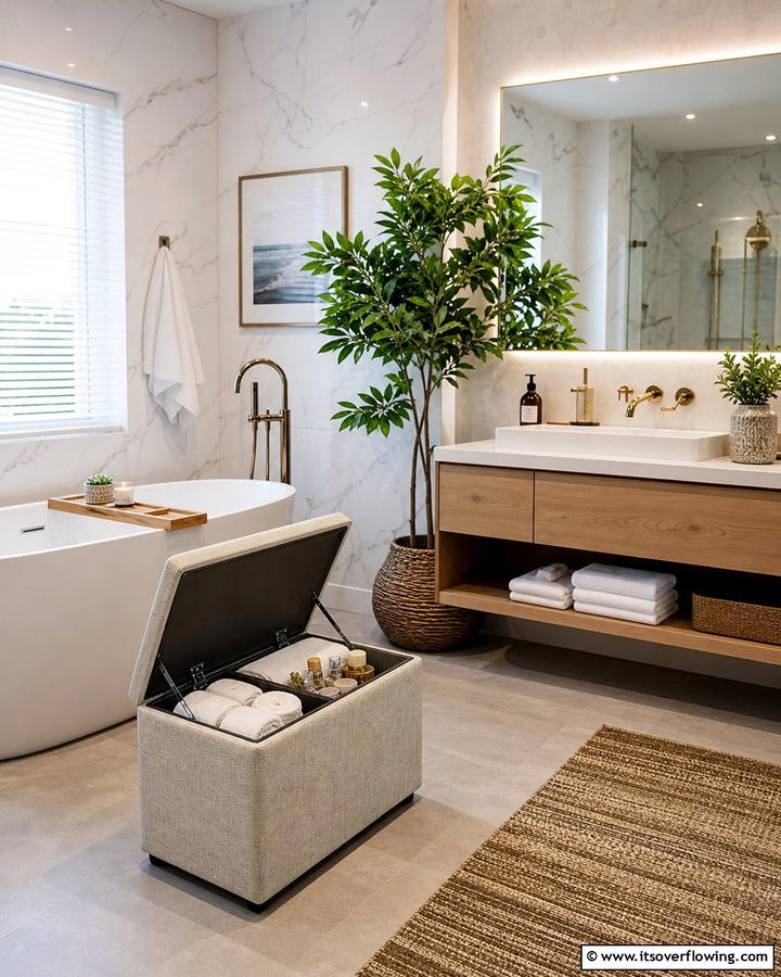 Foldable Storage Ottomans for Dual Functionality - 21 Small Bathroom Storage Solutions for Clutter-Free Spaces