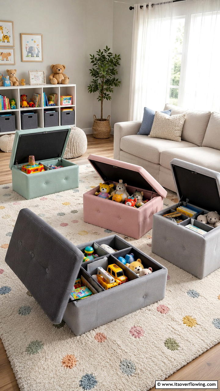 Foldable Storage Ottomans - 21 Smart Toy Storage Ideas to Declutter Kids’ Spaces Efficiently