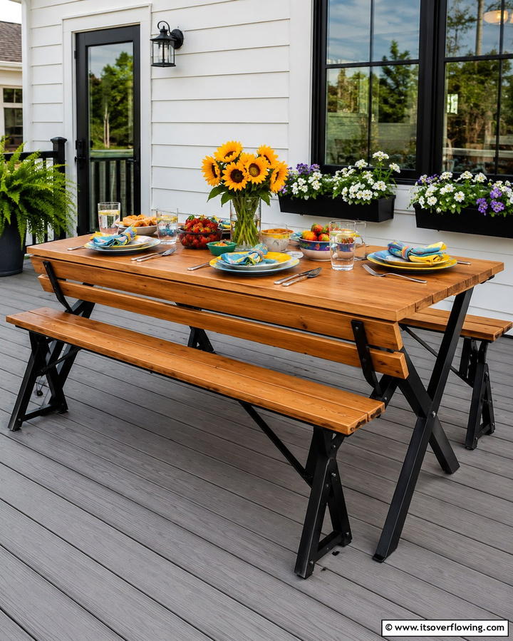 Folding Bench with Tabletop - 25 Front Porch Bench Ideas for a Welcoming Entrance