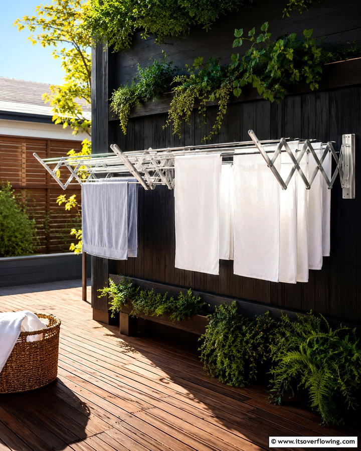 Folding Drying Racks for Space Efficiency - 25 Outdoor Laundry Area Design Ideas for Convenience