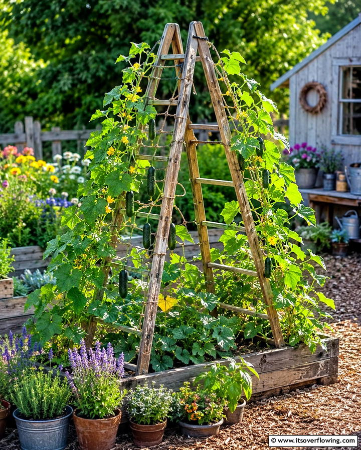 Folding Ladder Trellis - 25 Cucumber Trellis Ideas for a Productive Garden