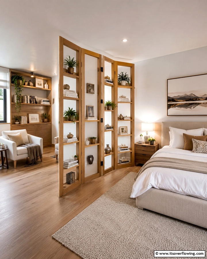 Folding Room Dividers with Shelves - 25 Smart Bedroom Storage Ideas to Declutter Your Space