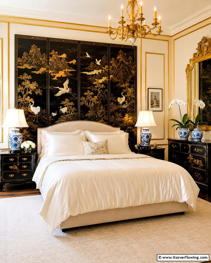 Folding Screens with Oriental Designs - 25 Chinoiserie Bedroom Ideas for an Exotic Touch