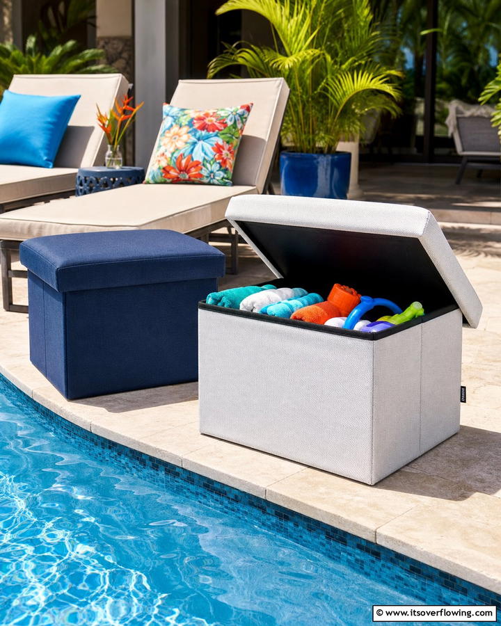 Folding Storage Ottomans - 20 Pool Storage Ideas to Keep Your Backyard Tidy