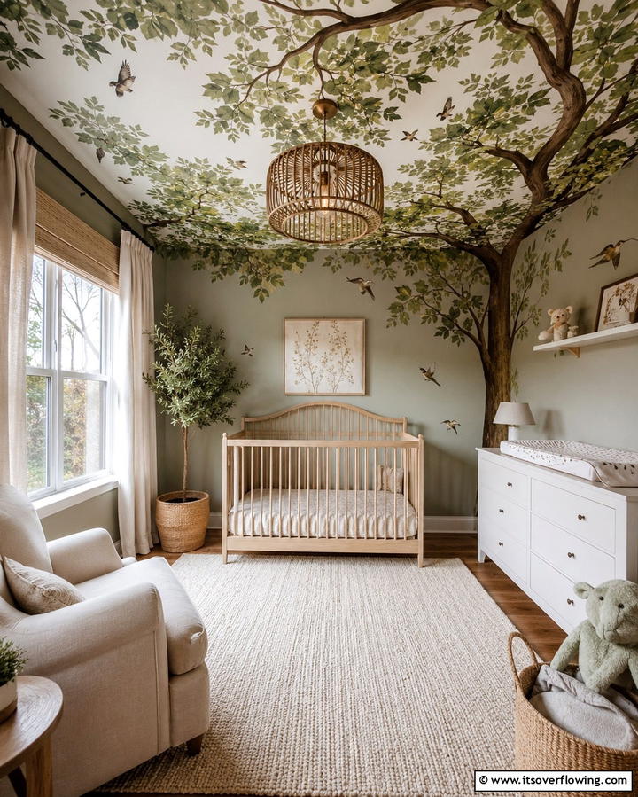 Forest Canopy Ceiling - 30 Nature Themed Nursery Ideas for a Serene Kids Room