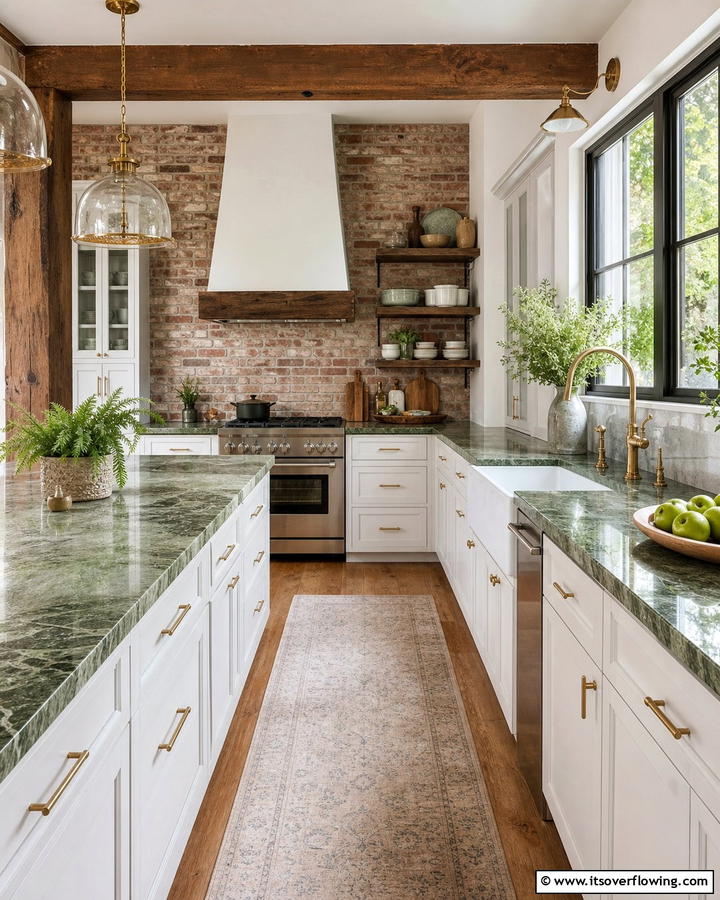 Forest Countertop Finishes - 21 Dark Green Kitchen Ideas for Bold Cabinetry