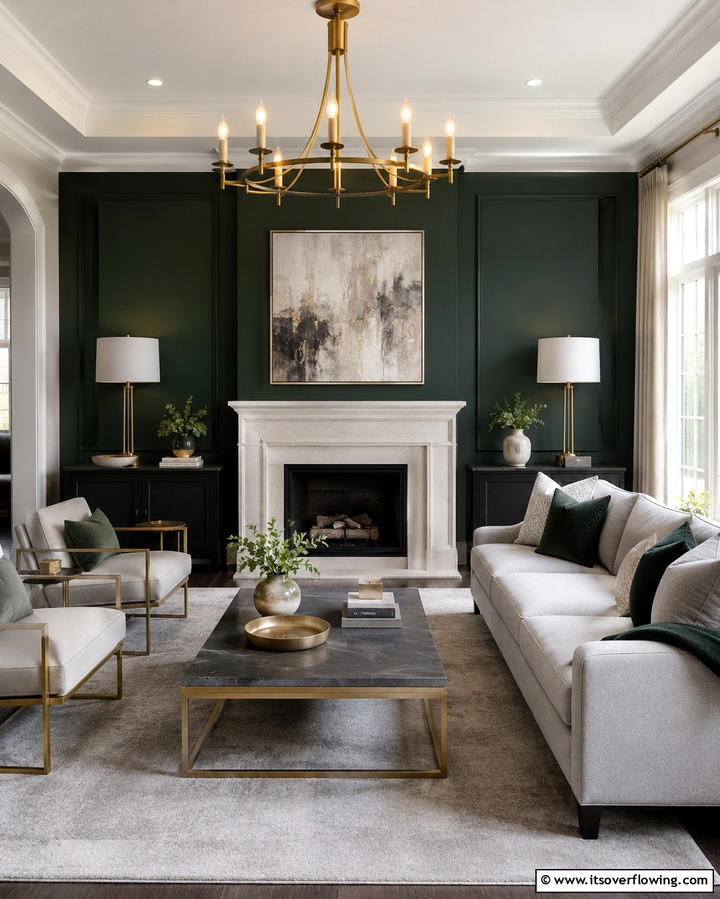 Forest Green Accent Walls for Depth - 25 Green Living Room Ideas for a Fresh and Calming Space