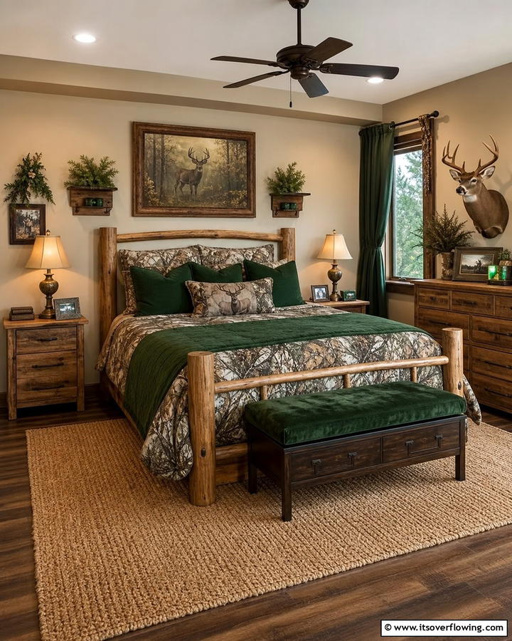 Forest Green Accents - 20 Hunting Bedroom Ideas for a Rustic Retreat