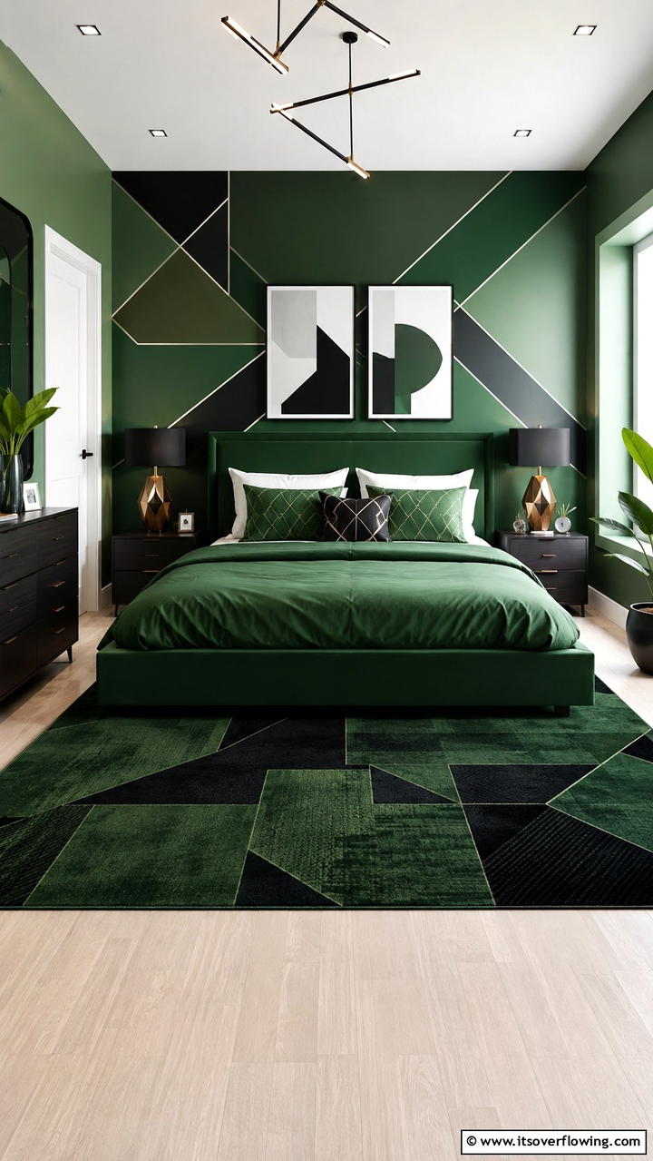 Forest Green Bold Geometrics - 30 Forest Green Bedroom Ideas for Serene Retreats