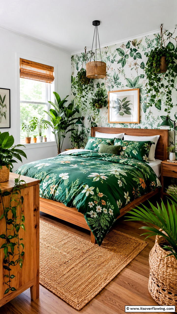 Forest Green Botanical Decor - 30 Forest Green Bedroom Ideas for Serene Retreats