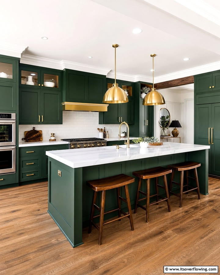Forest Green Cabinetry with Brass Accents - 20 Forest Green Kitchen Ideas for a Bold and Vibrant Look