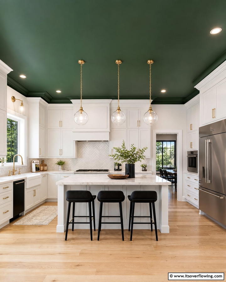 Forest Green Ceiling for a Dramatic Effect - 20 Forest Green Kitchen Ideas for a Bold and Vibrant Look
