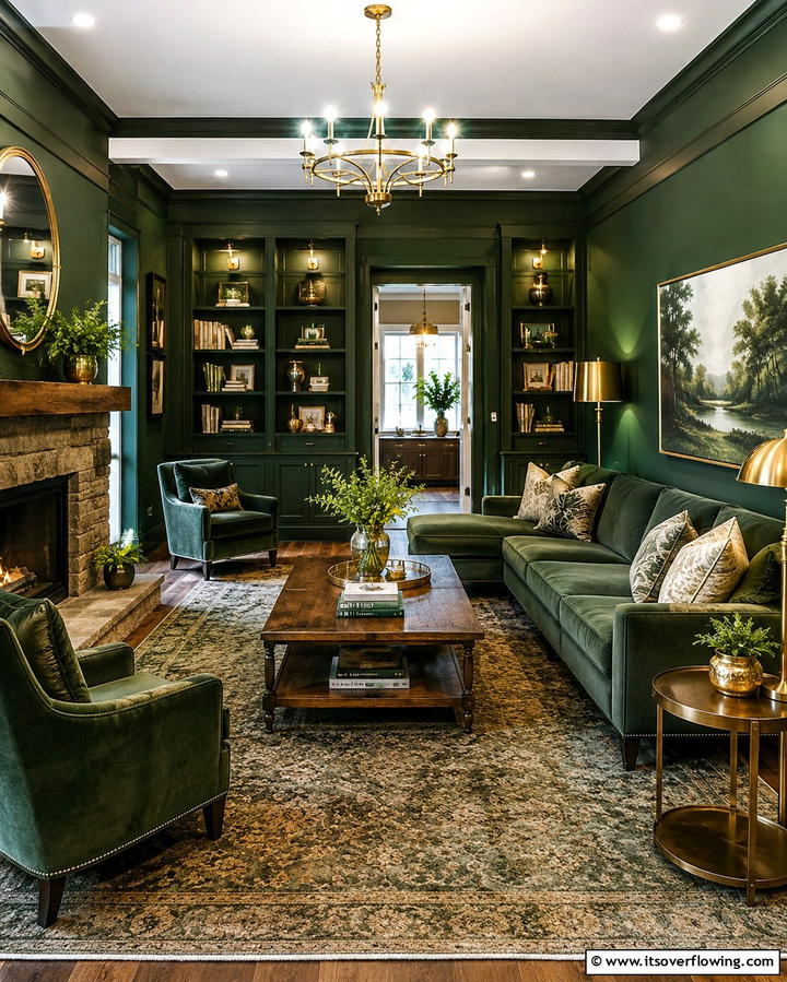 Forest Green Depth - 25 Monochromatic Living Room Ideas for a Sleek Look